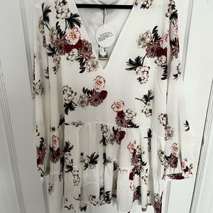 Boohoo white floral dress.